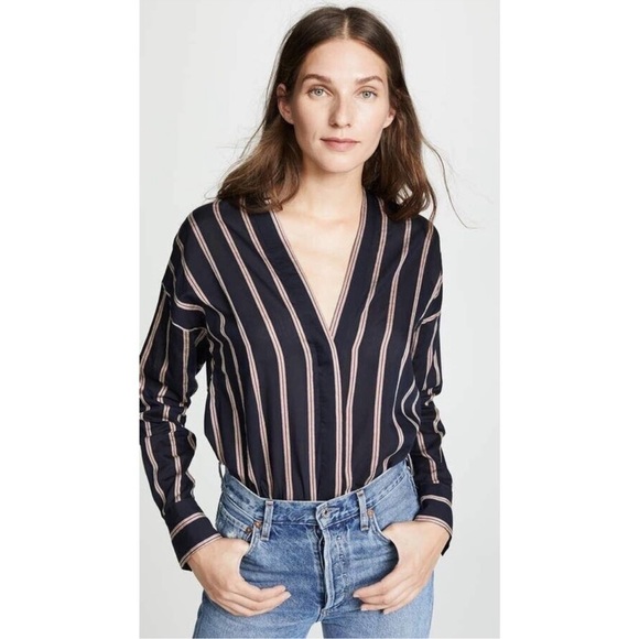 Vince Tops - Vince Textured Striped Long-Sleeve Blouse Large